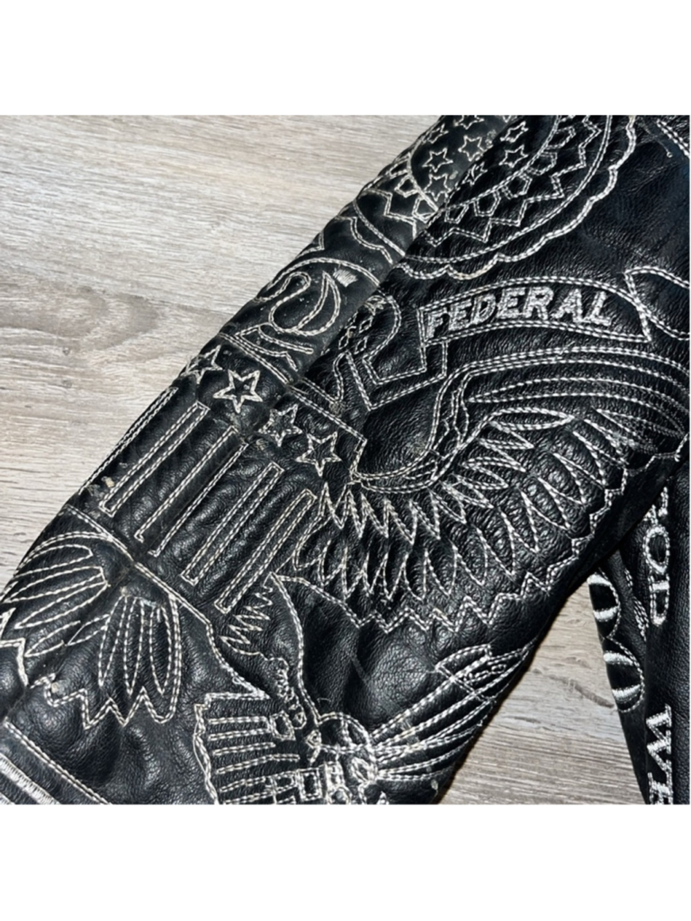 black leather lined bomber jacket embroidered money hiphop street big kids 2XL - Picture 6 of 16